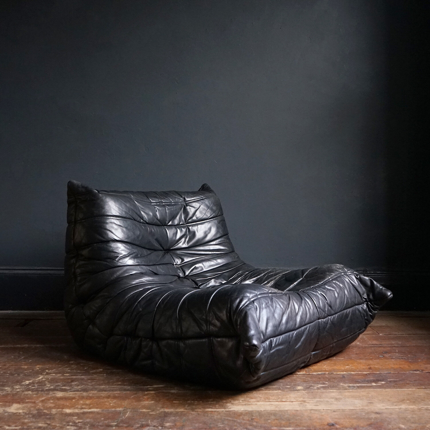 Black Leather Togo Lounge Chair by Michel Ducaroy for Ligne Roset