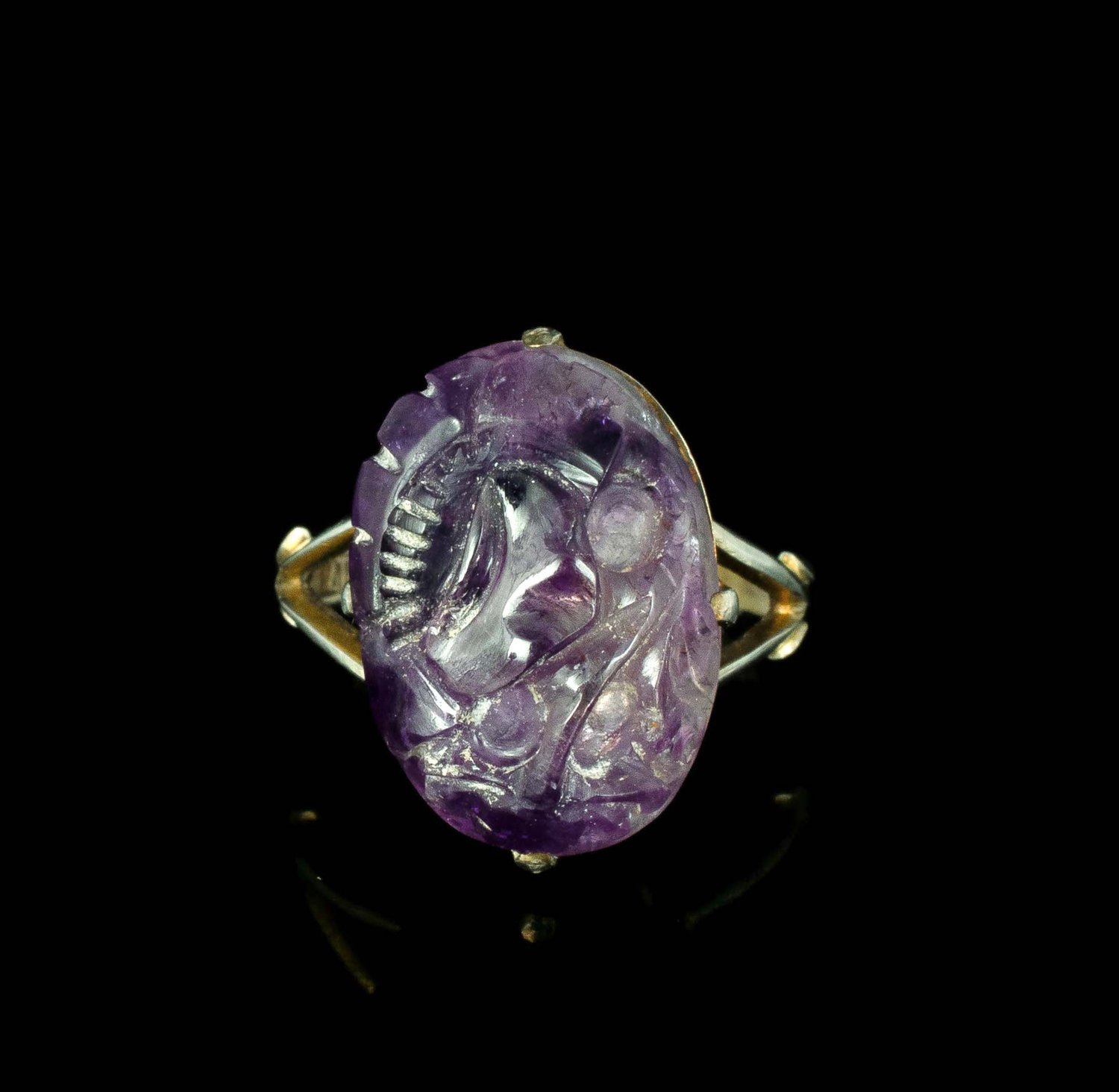 antique Deco Chinese silver vermeil and carved amethyst Ring — One Good Eye  Silver
