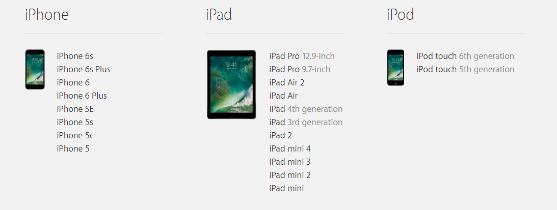 iOS 10 dispositivos compatibles. 