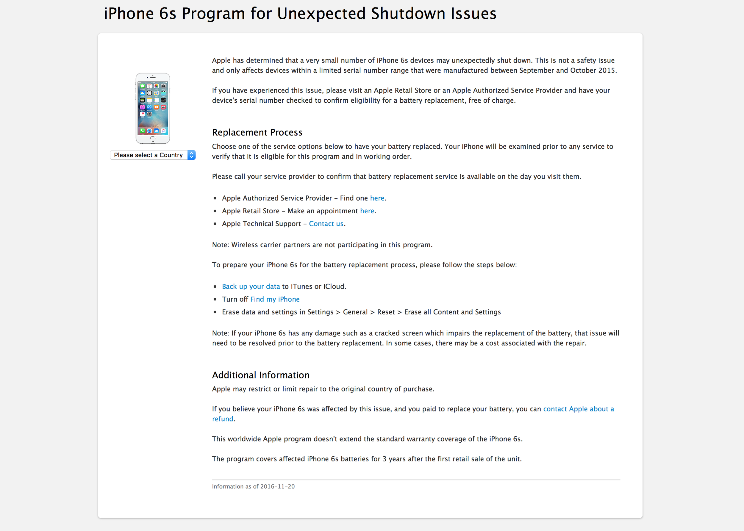 Apple lanza programa de reparación para el iPhone 6s