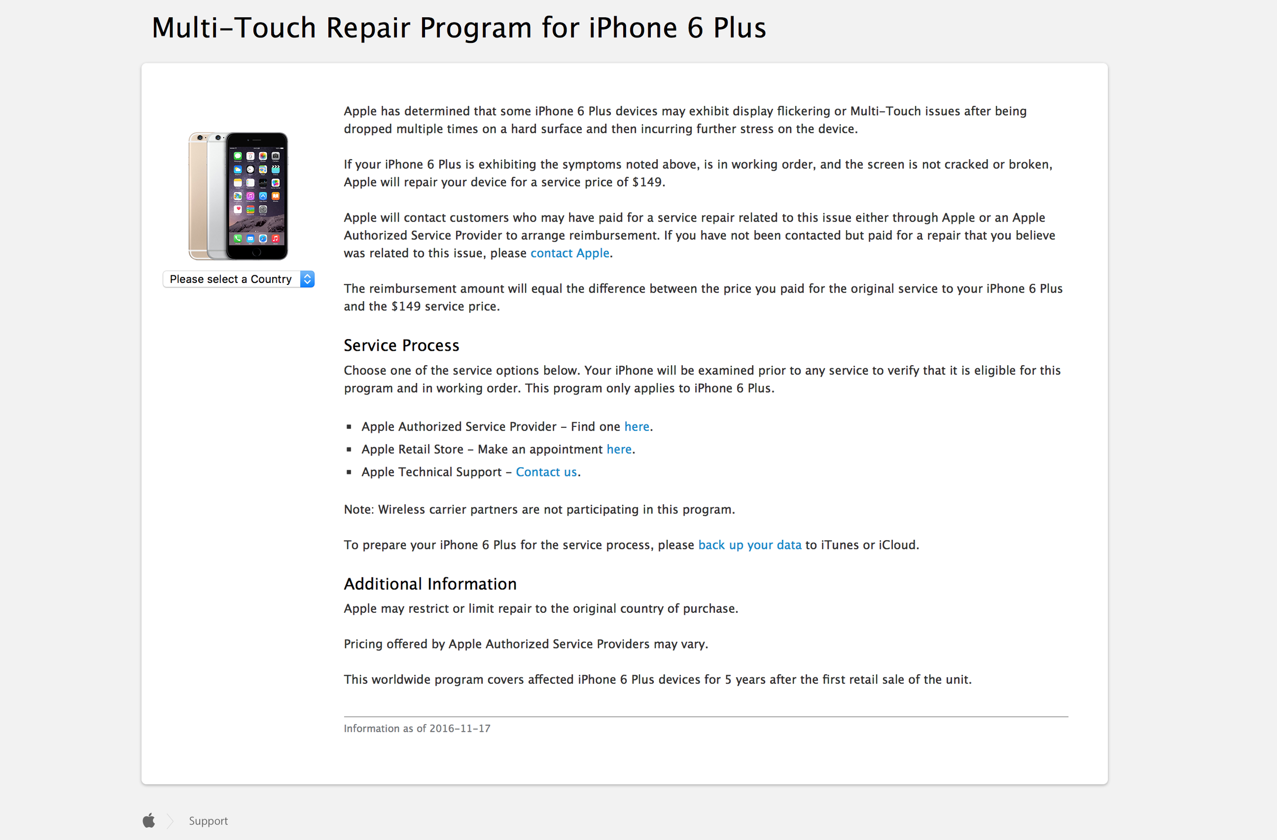 Apple lanza programa de reparación para iPhone 6 Plus