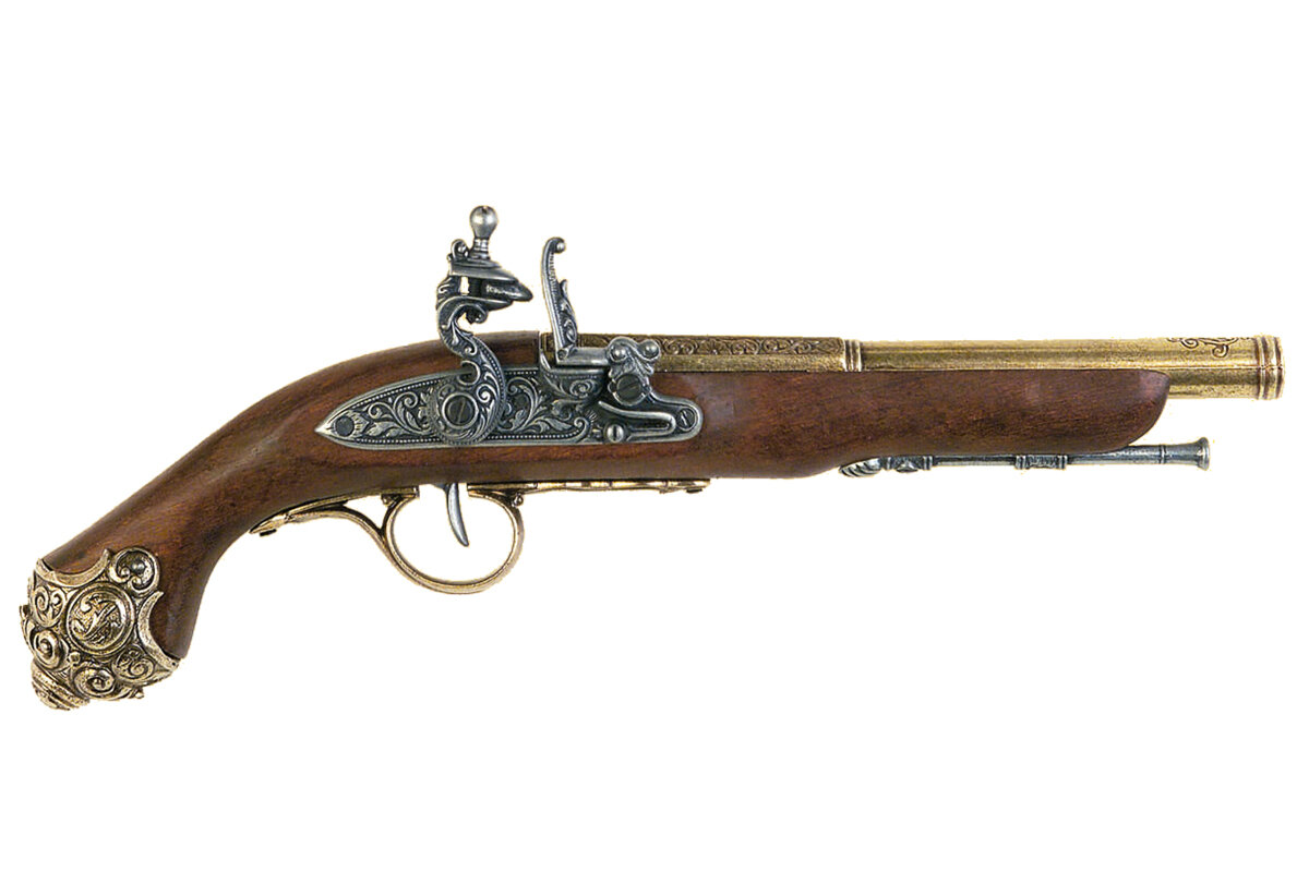 Flintlock Pistol With Brass Capped Grip — ReplicaGunStore