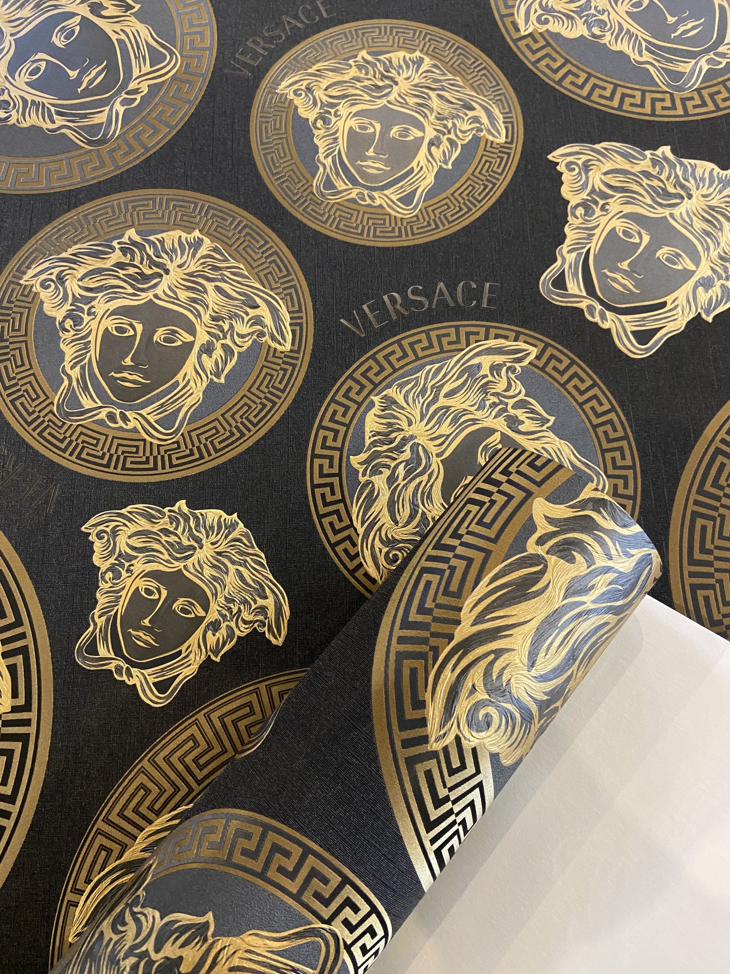 Versace 5 Medusa Head Wallpaper Black & Gold 386117 | Versace Luxury  Designer Wallpaper - Genuine Versace | Home Decor Hull Limited