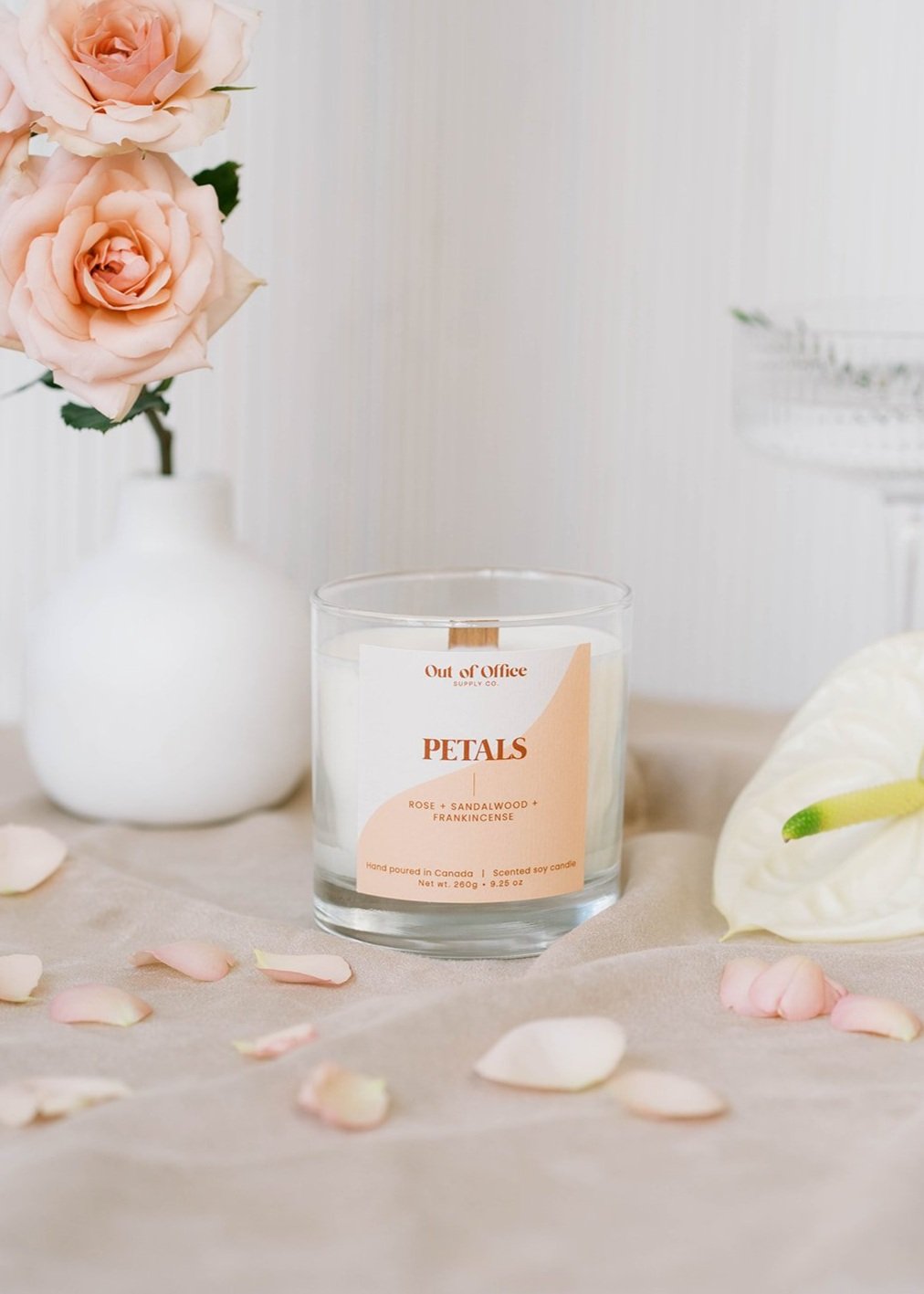 PETALS Soy Candle  Rose + Sandalwood + Frankincense — Out of Office Supply  Co.