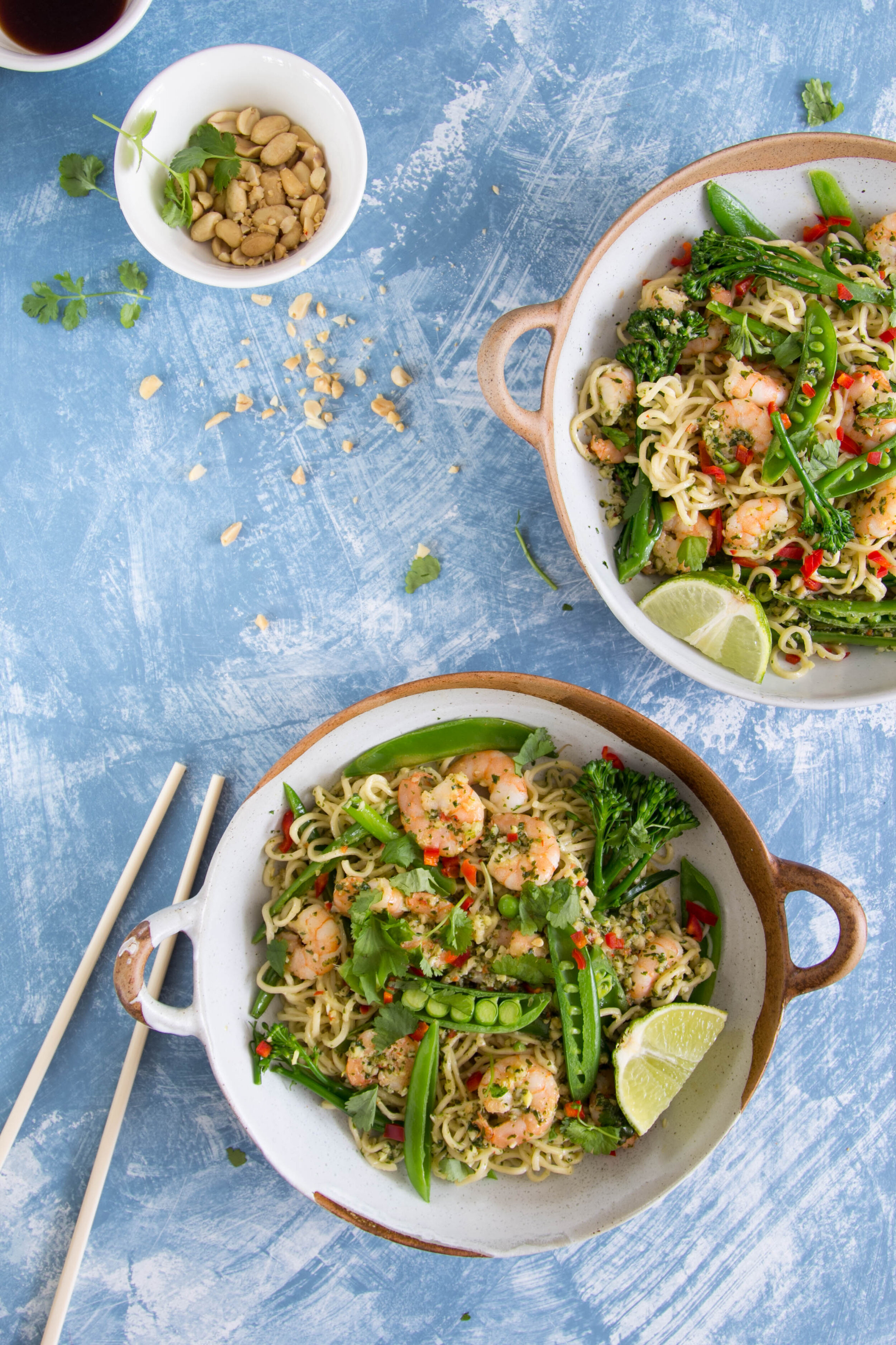 Noodle and Prawn Salad with Coriander & Peanut Pesto | The Mother Cooker