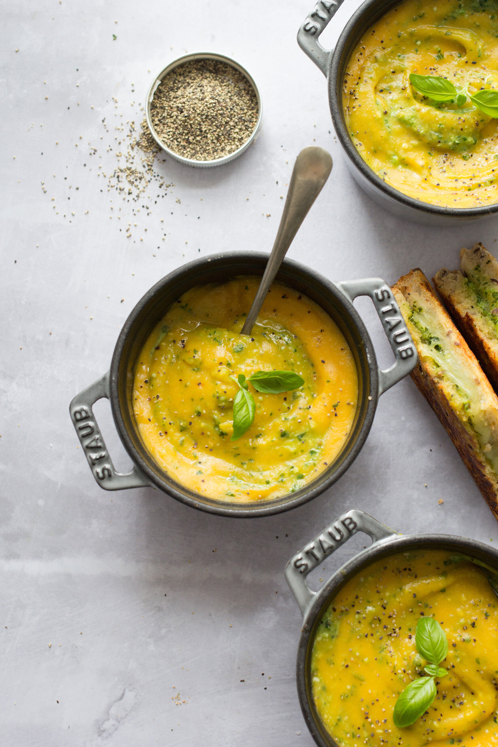Instant Pot Squash and Red Lentil Soup with Pesto Grilled Cheese | The Mother Cooker