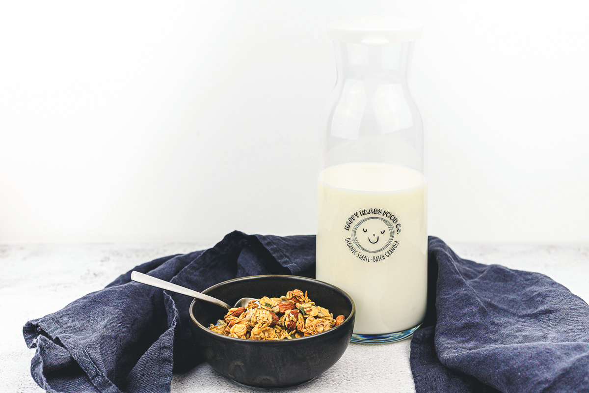 Glass Carafe with Lid | Happy Heads Food Co. | Organic Granola