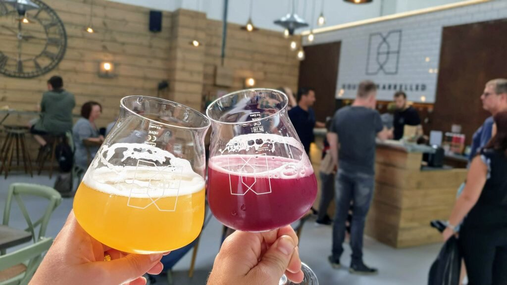 A picture of Double Barrelled's craft beer taproom in Reading, with their Blackcurrant Sour