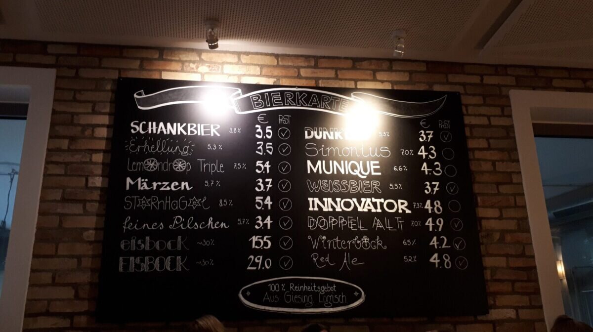 A picture of a beer board in Giesinger Bräustüberl, Munich