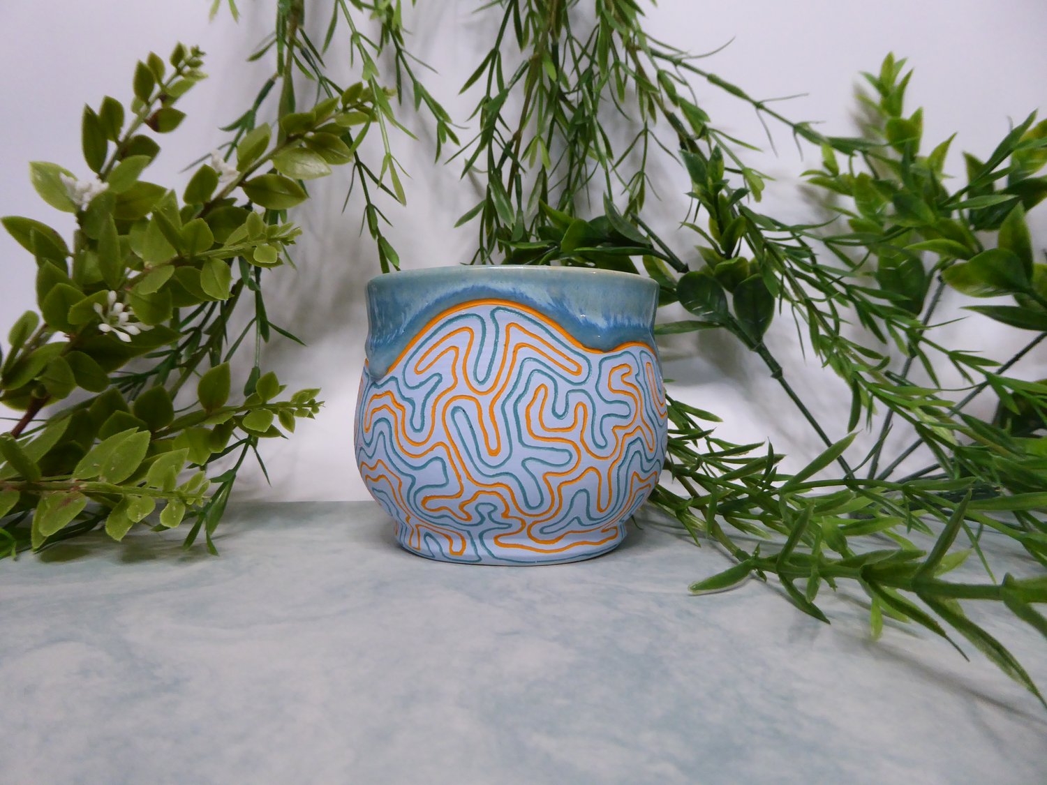Double Line Teal Tumbler — Blue Dream Ceramics