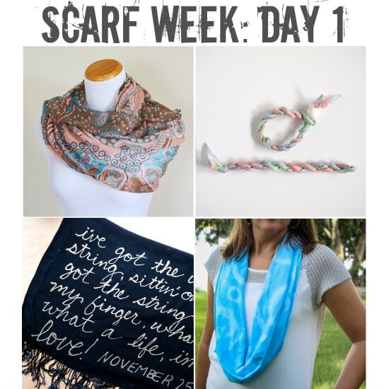 Welcome to Scarf Week! 4 different bloggers sharing 4 different scarf projects intended to inspire (and distract you from scary shark attack footage during Shark Week). Bound to get the creative juices flowing!