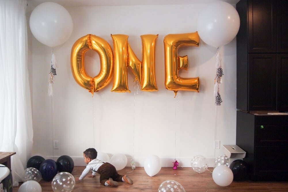 First Birthday Party in Black White and Gold-12
