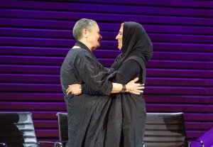 Robi Damelin, Israeli member and spokesperson, Parents Circle – Families Forum, Bushra Awad, Member, Parents Circle - Families Forum and Tina Brown, Founder, Women in the World and CEO, Tina Brown Live Media at The 2015 Women In The World Summit, Lincoln Center, New York City; 4/22/2015
