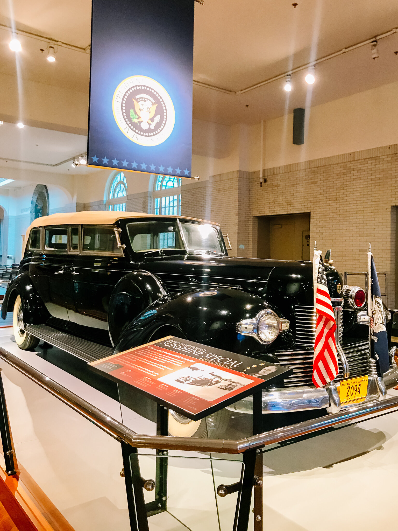 Presidential Car with flags belonging to FDR at The Henry Ford Museum.