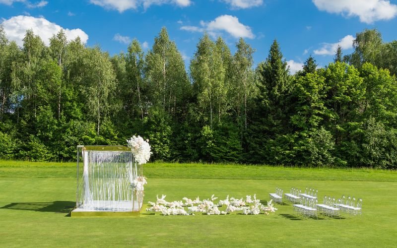 Wedding Set Up Outdoors On Countryside Golf Course