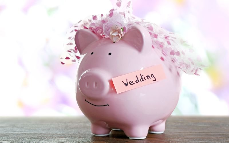 piggy bank wedding veil blurred festive