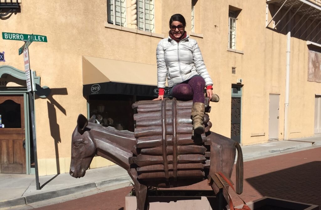 Me on a metal donkey in Santa Fe, NM :)