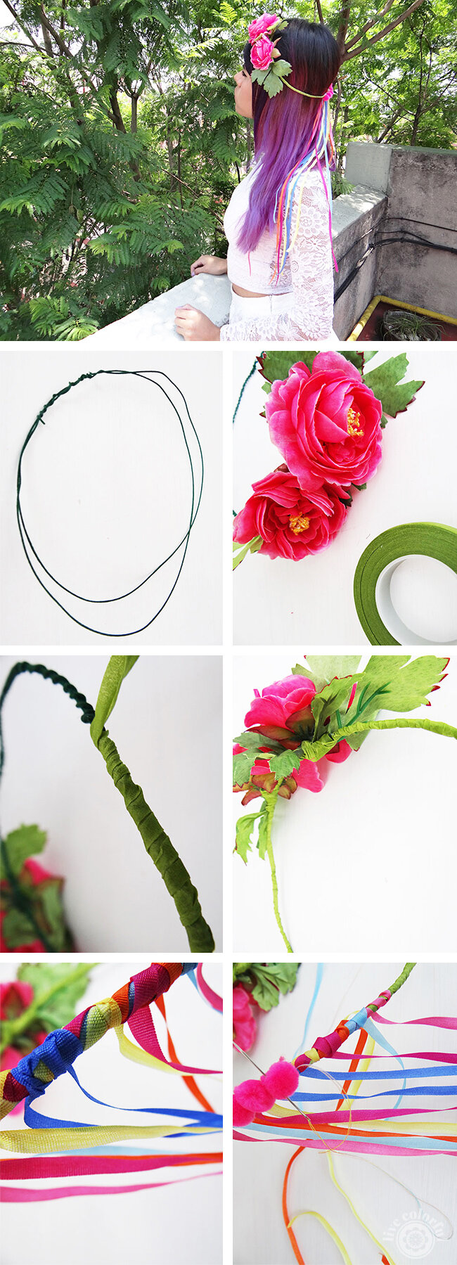 Como Hacer una Corona de Flores con Listones y Pompones — Live Colorful