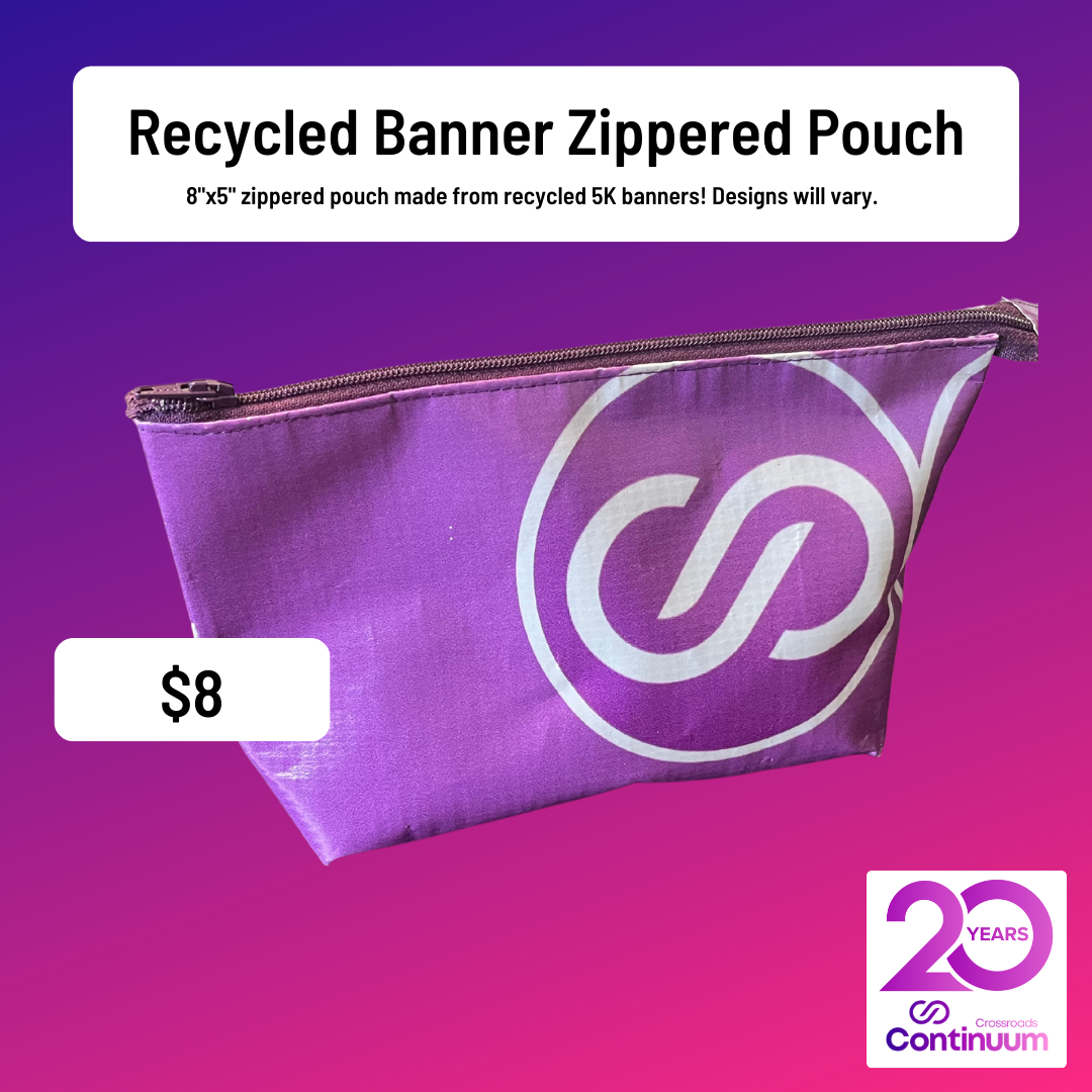 Recycled Banner Zippered Pouch — Crossroads Continuum