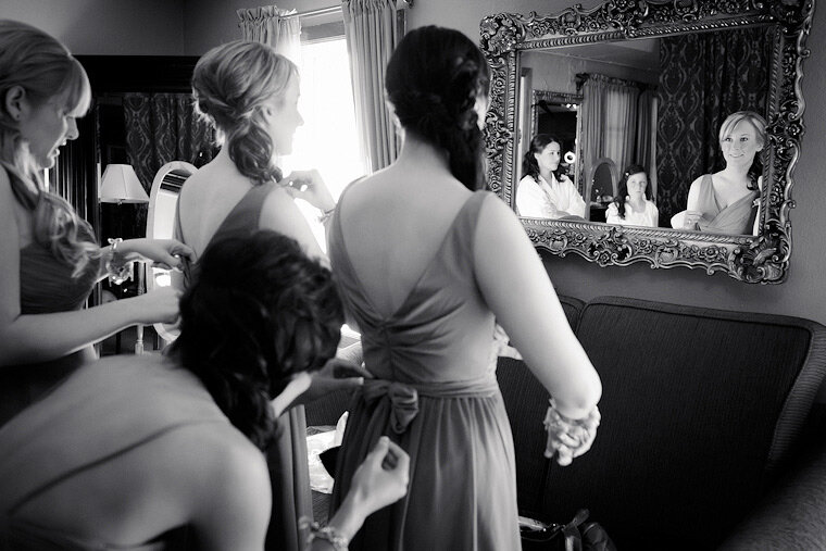 Bridesmaids getting ready at Forest House Lodge.