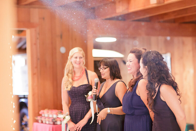 Bridesmaids give toasts.