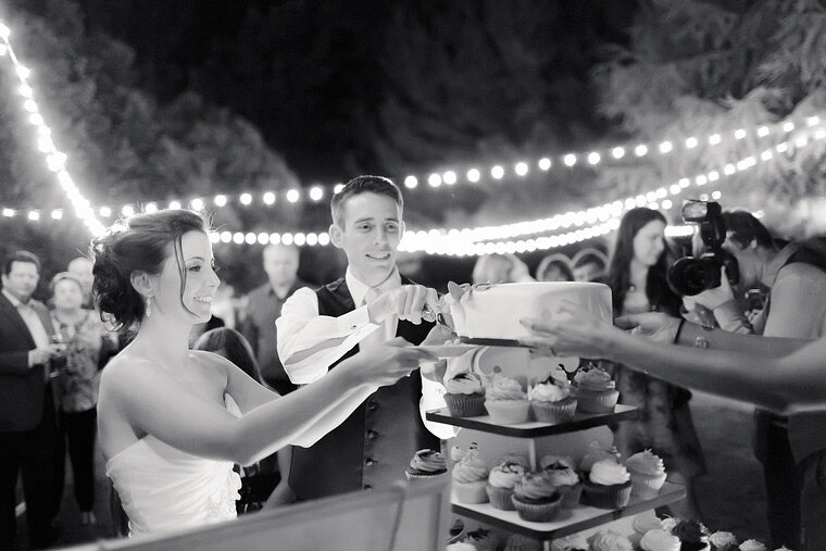 Cutting the cake at a wedding.