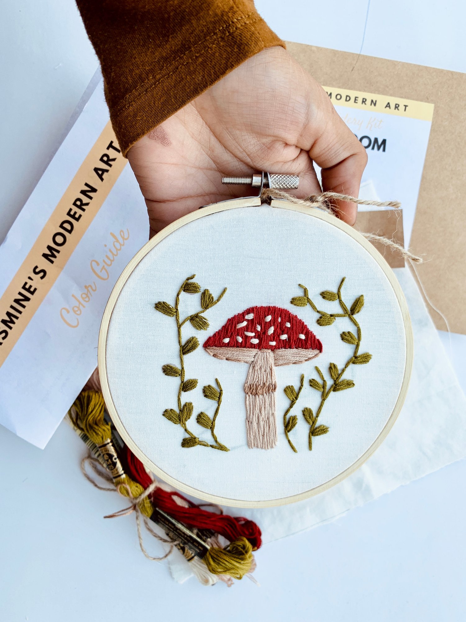 Mushrooms and Pine Needles Hand Embroidery Kit (October 2023 Box)
