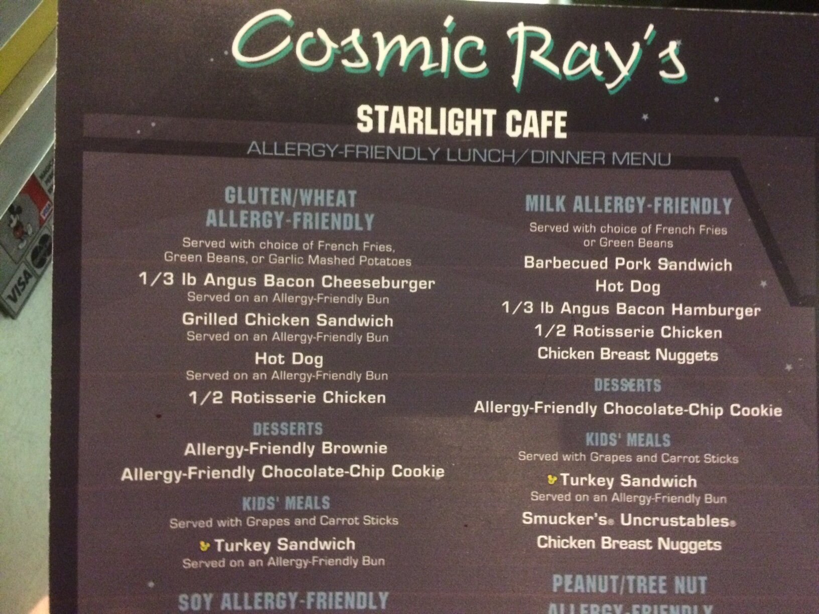 Cosmic Ray's Allergy Friendly Menu