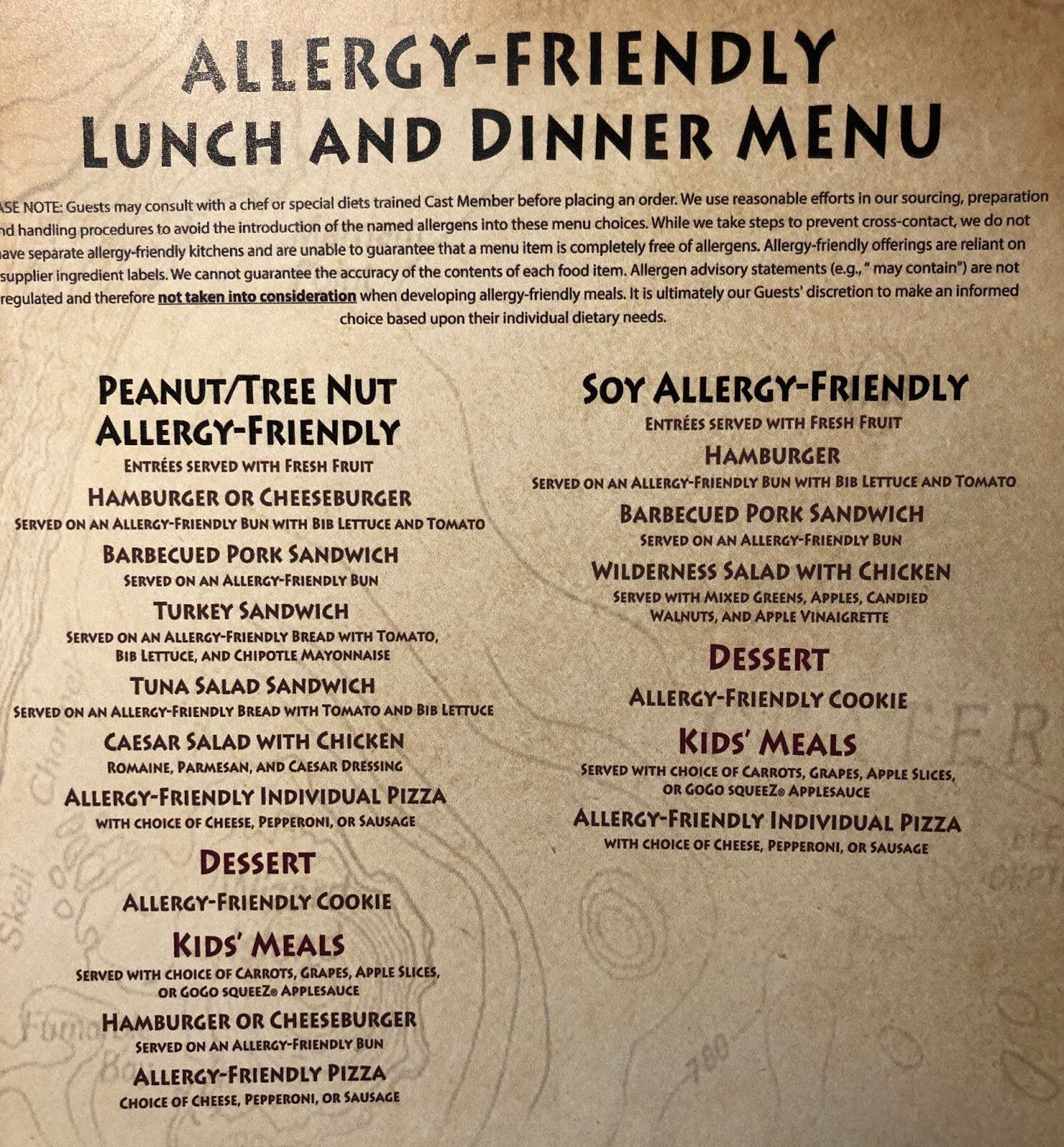 Roaring Fork Allergy Friendly Lunch and Dinner Menu