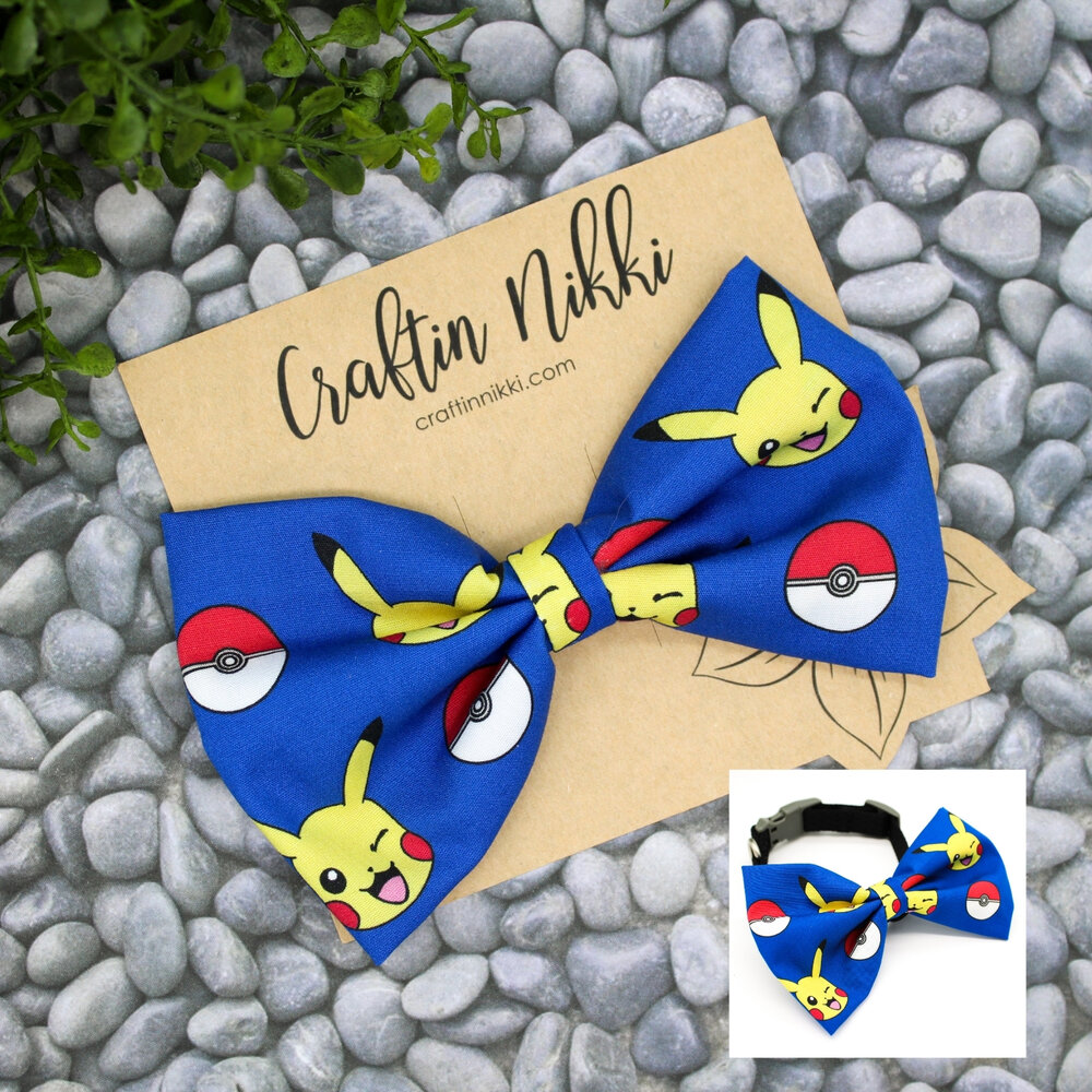 Hair Clip or Bowtie Made From Pikachu and Pokeball Fabric