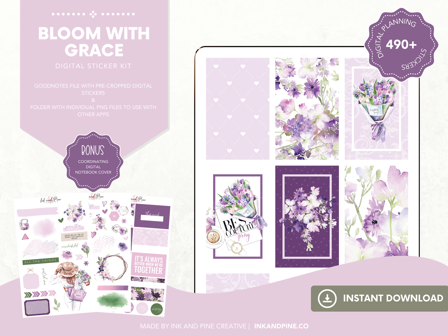 Bloom with Grace Digital Sticker Kit — Ink and Pine Creative