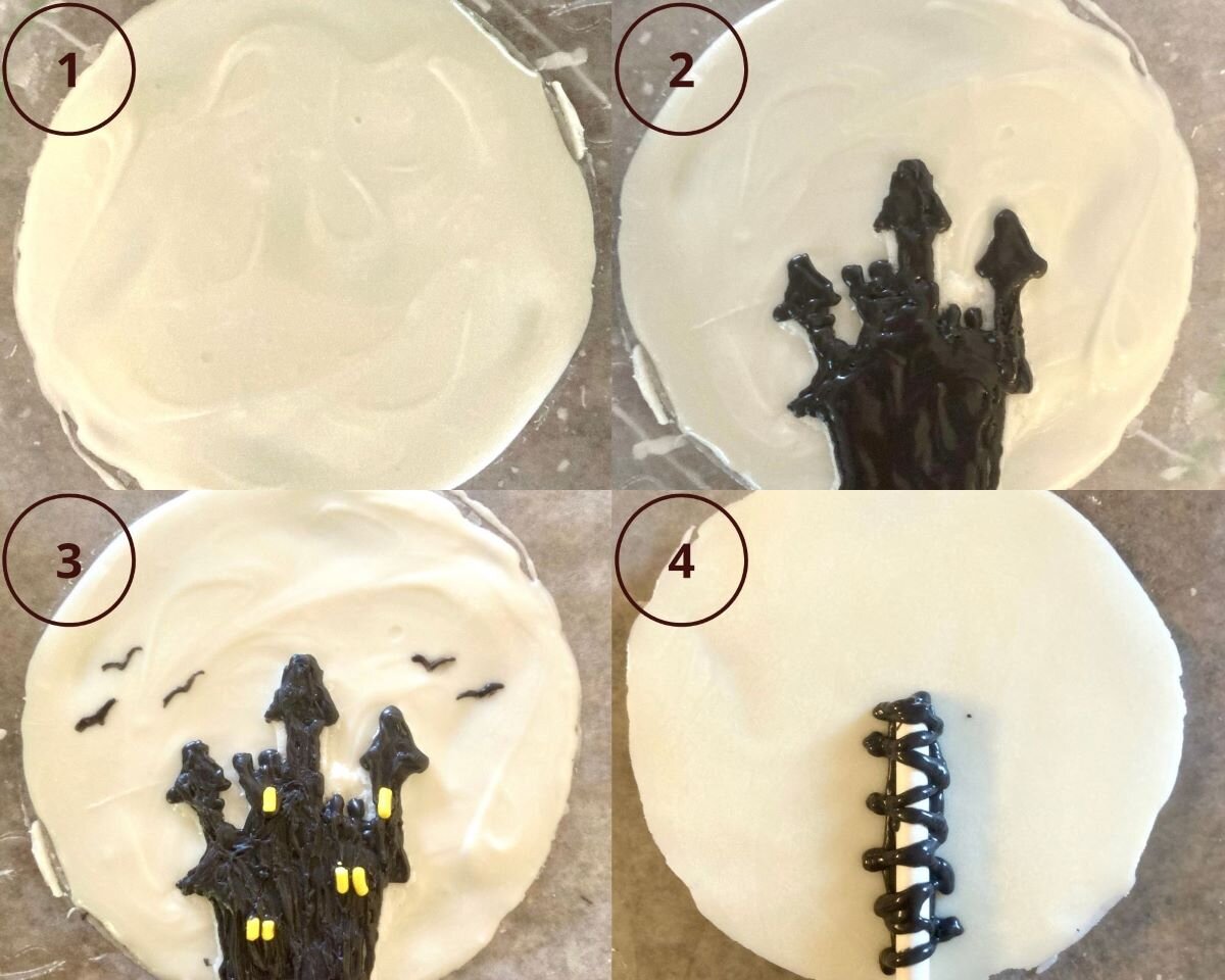 Step by step instructions on making the chocolate moon and castle.