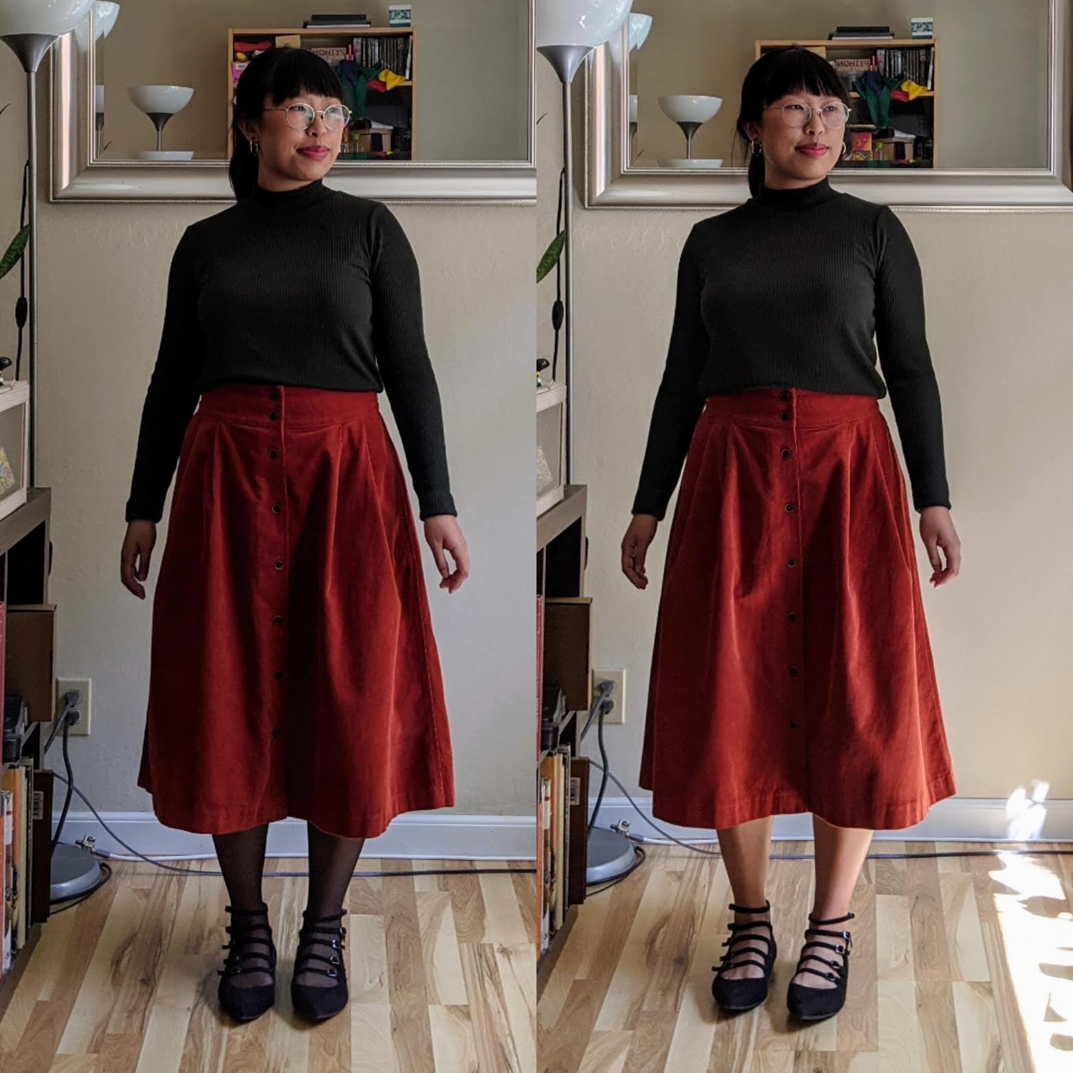 midi skirts strappy flats tights vs bare