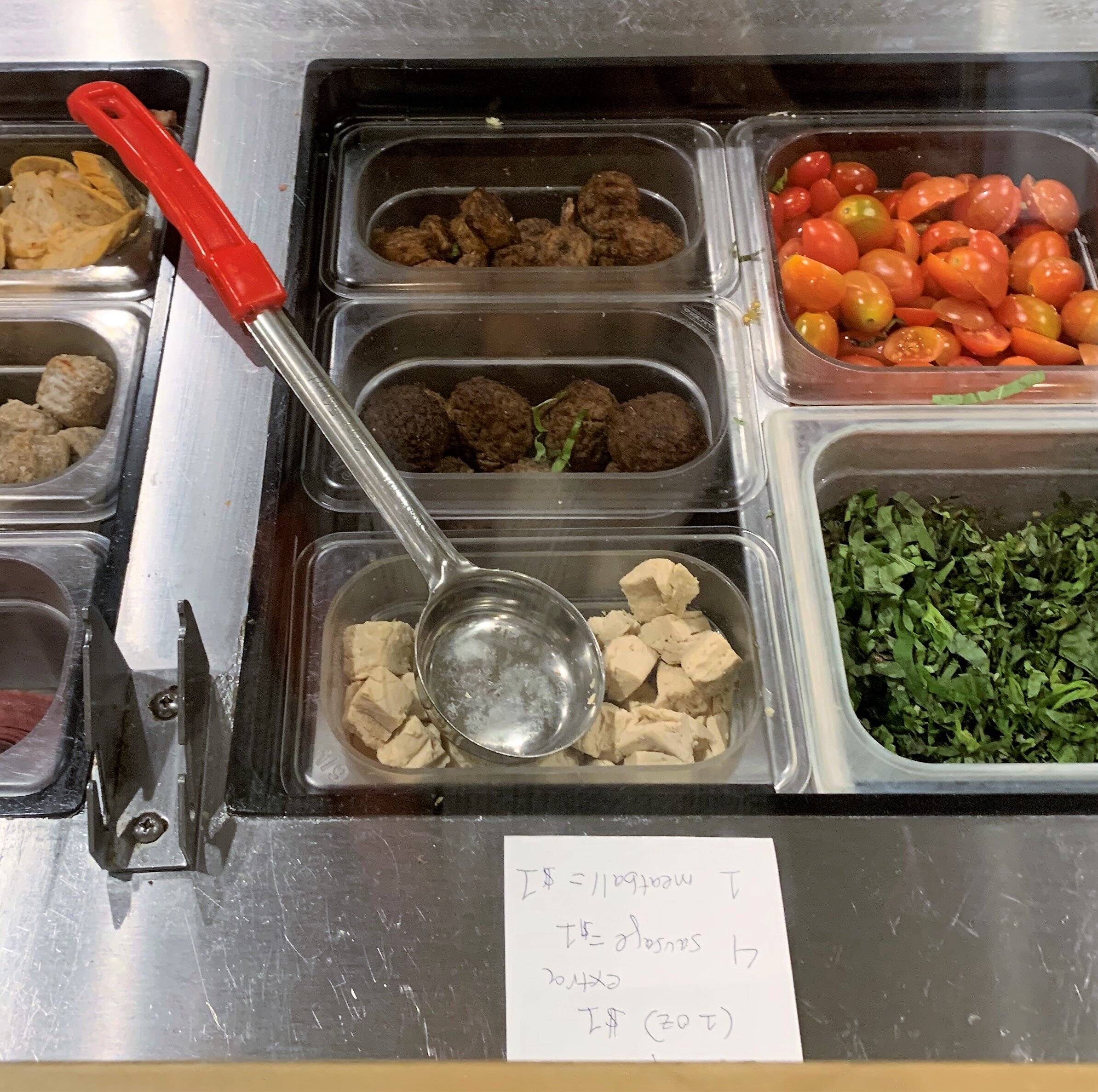New plant proteins at Pieology Pizzeria which are Gardein's chicken, sausage, and meatball