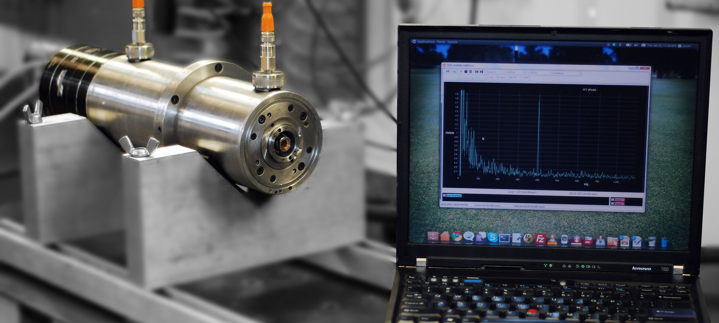 spindle test run on stand with vibration analysis