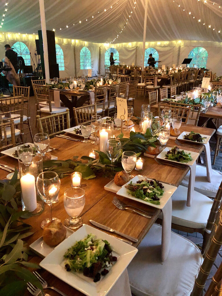 wooden farm tables wedding