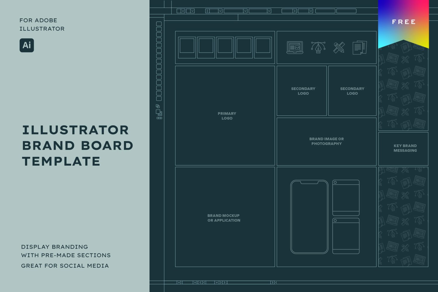 Free Adobe Illustrator Brand Board Template with Mobile and Instagram