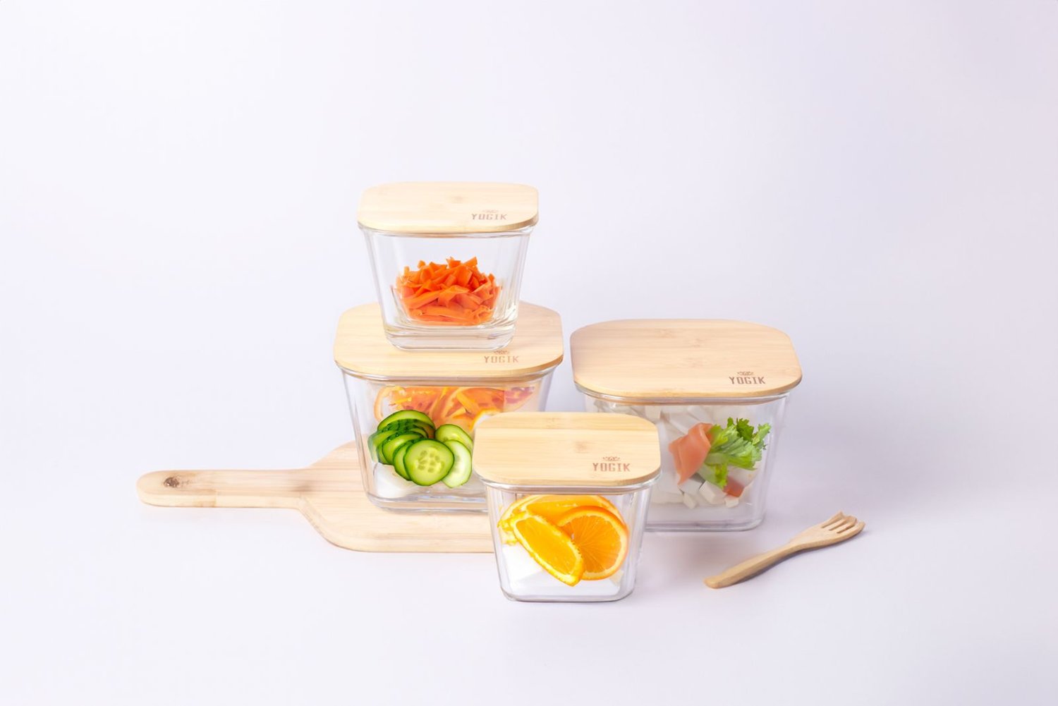 Glass Food Storage Containers with Bamboo Lids - 4 pc set