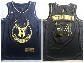 Giannis Antetokounmpo #34 Milwaukee Bucks Black Golden Jersey Edition Size S-XXL 