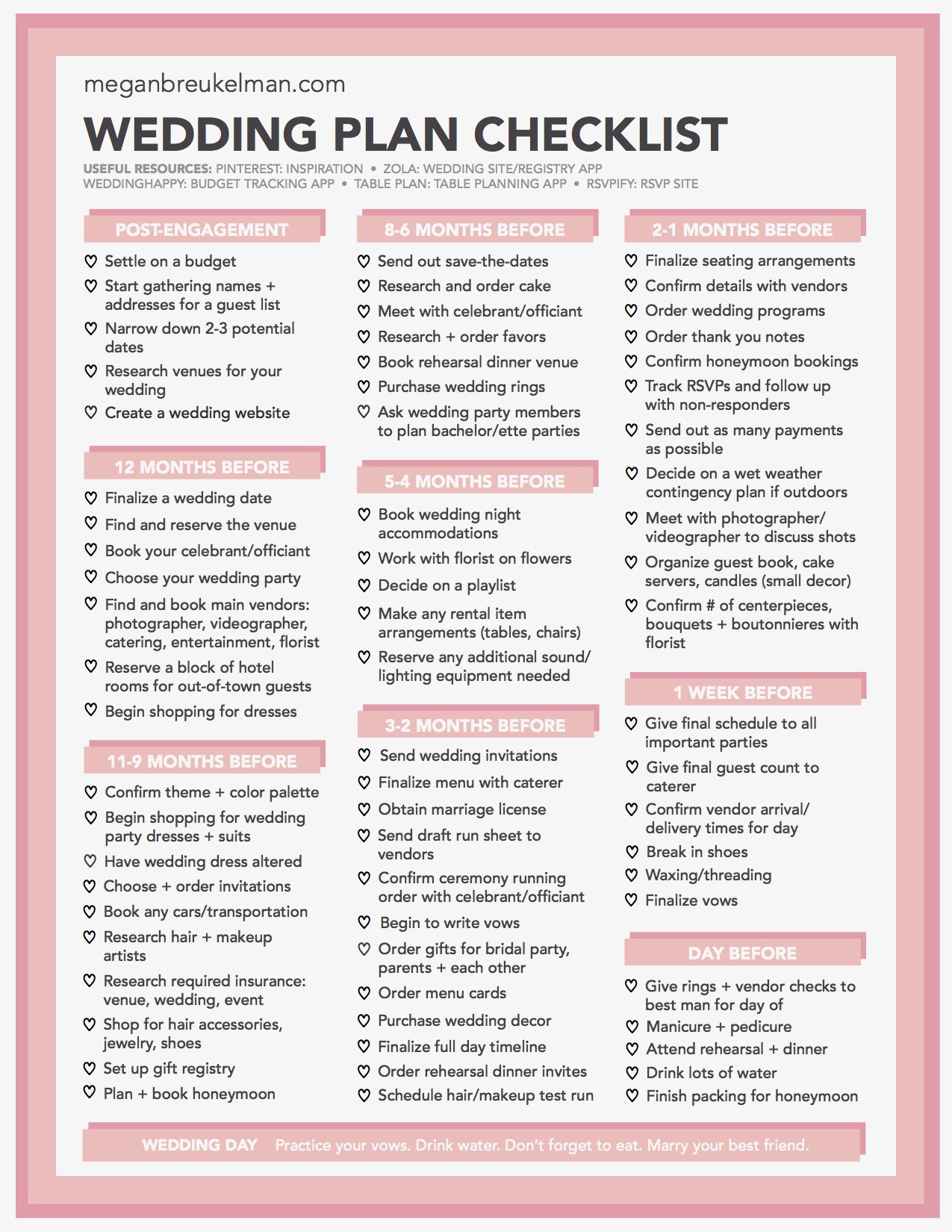 Printable Day Of Wedding Checklist