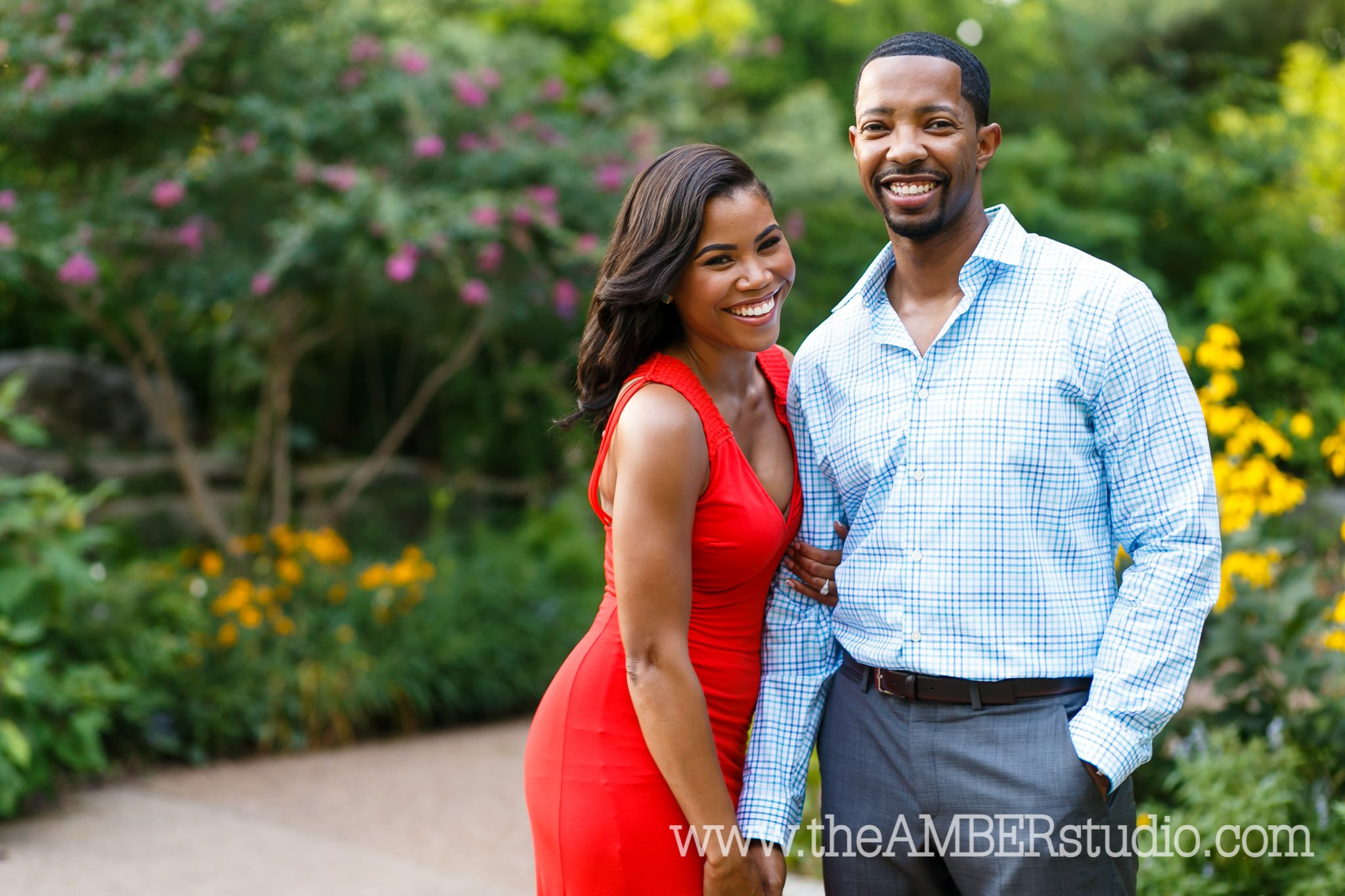 black-wedding-photographer-dallas-texas-engagement-photos-amber-knowles-studio-fort-worth-botanical-gardens-red-dress-suit-african-american-couple-cc0001