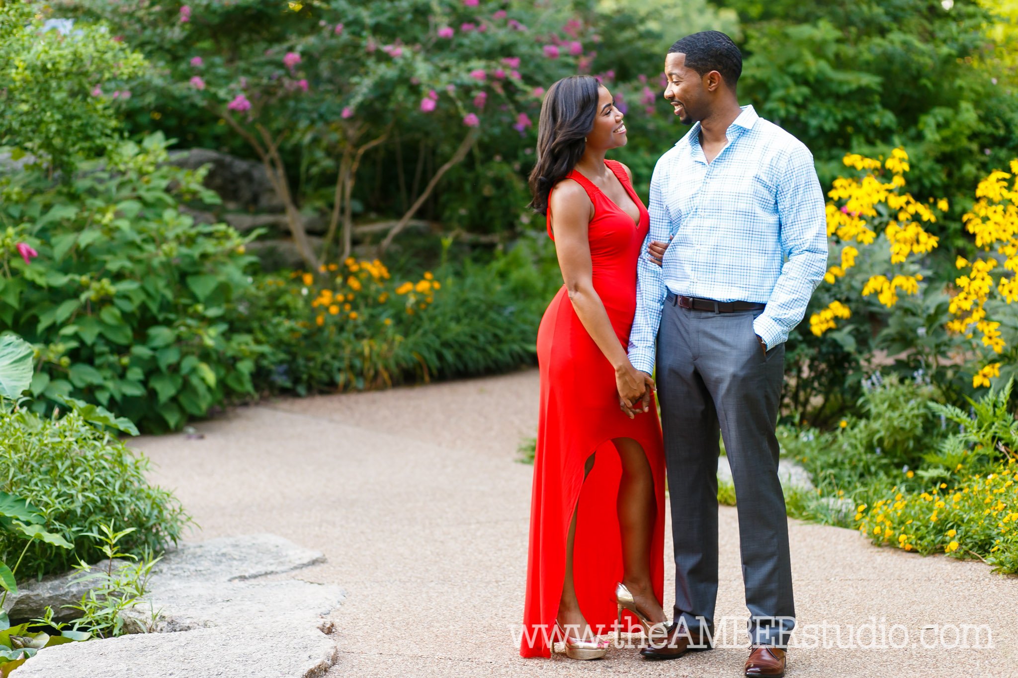 black-wedding-photographer-dallas-texas-engagement-photos-amber-knowles-studio-fort-worth-botanical-gardens-red-dress-suit-african-american-couple-cc0003