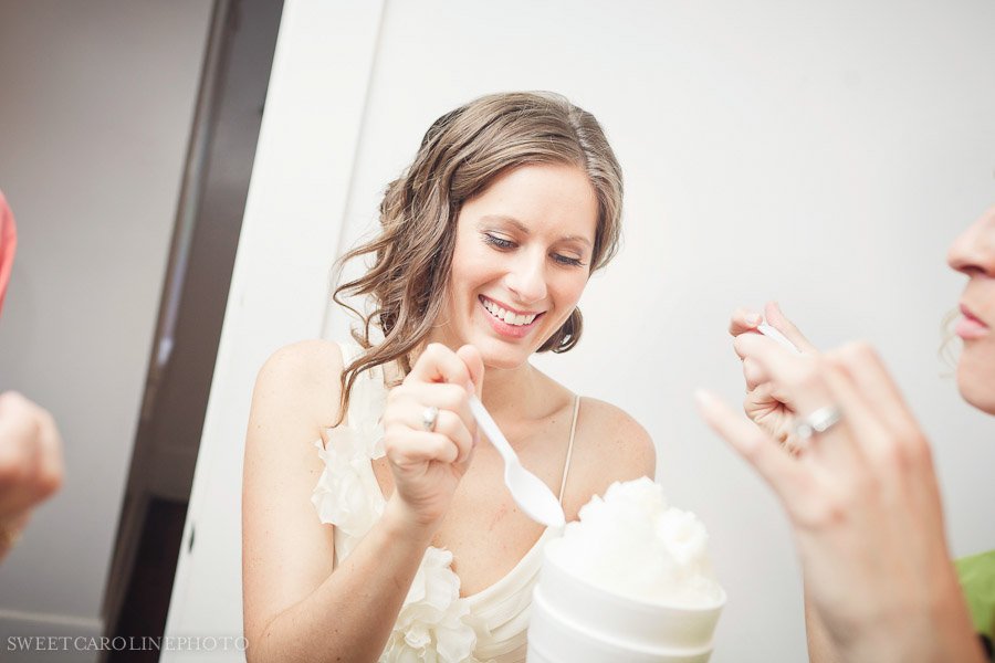 bride eating snow cone before wedding