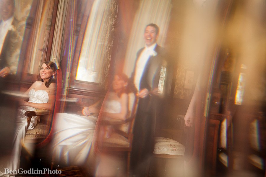 Reflection photo of bride and groom