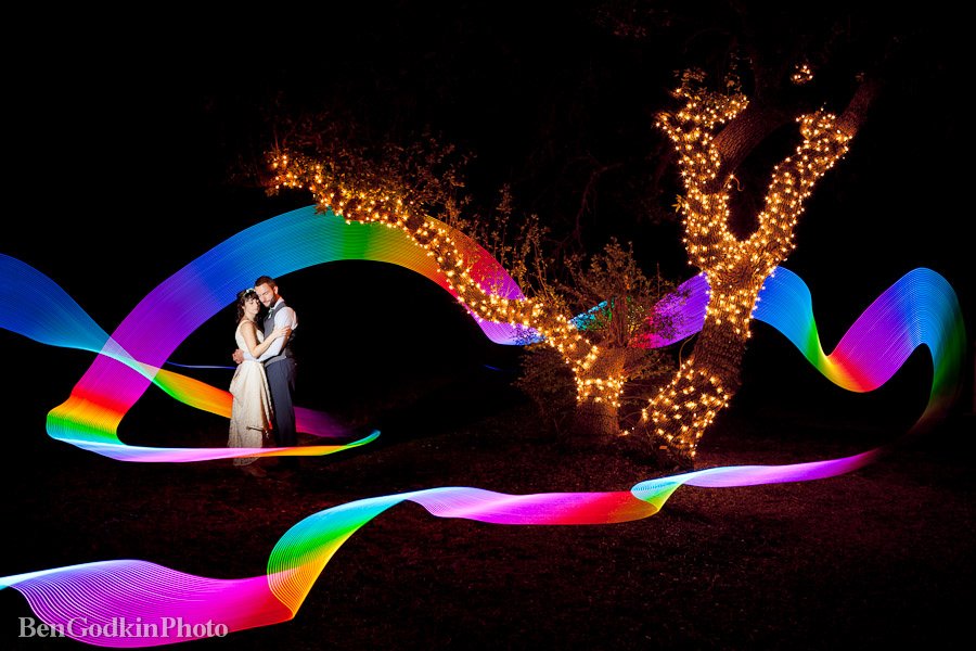 Bride & Groom night time light painting portrait at the Inn at Wild Rose Hall