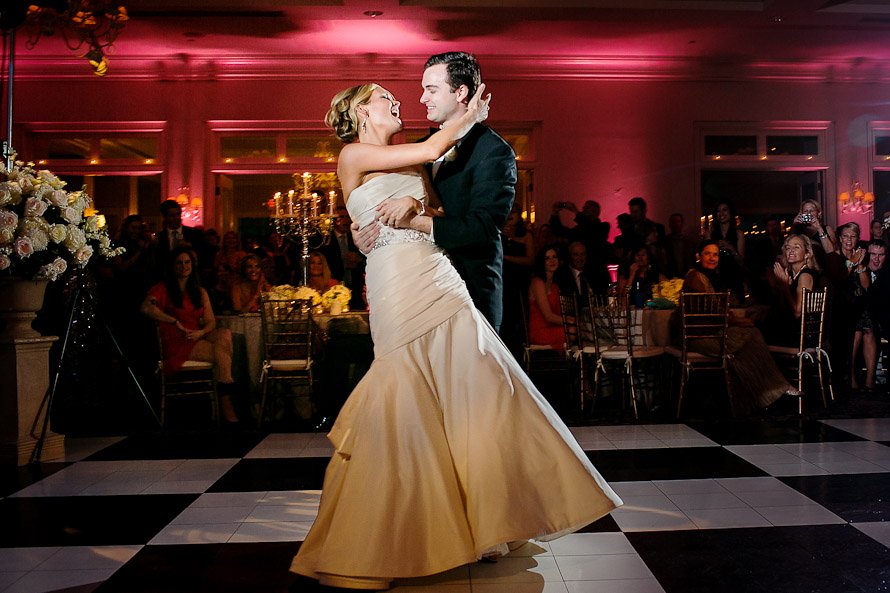 bride and groom first dance at Austin country club ballroom