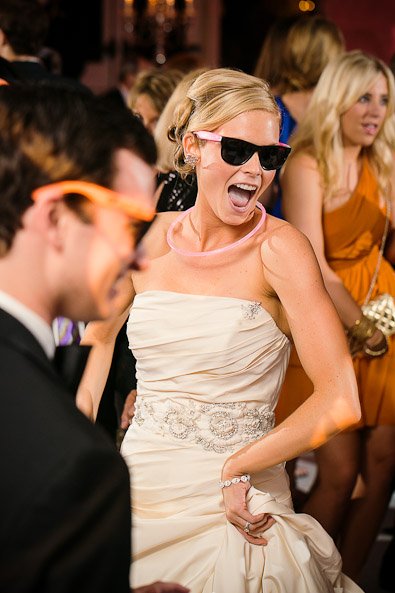 bride wearing sunglasses at reception