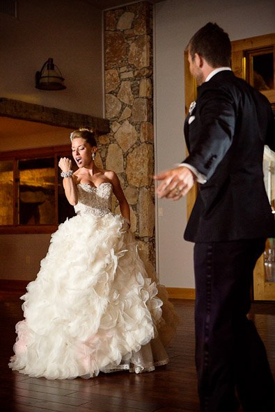 bride and groom entering Austin wedding reception