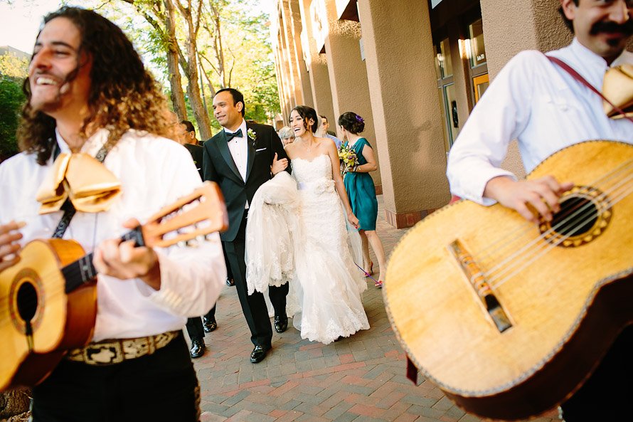 bride and groom and mariachi band