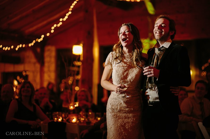 laughing during wedding reception